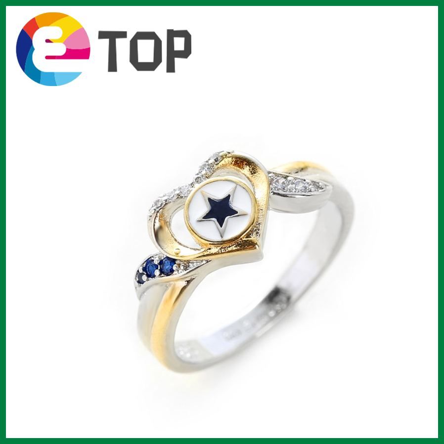 New American Western Cowboy Ring Heart Shape Two Tone Electroplating Stud Earrings Pendant Necklace Set