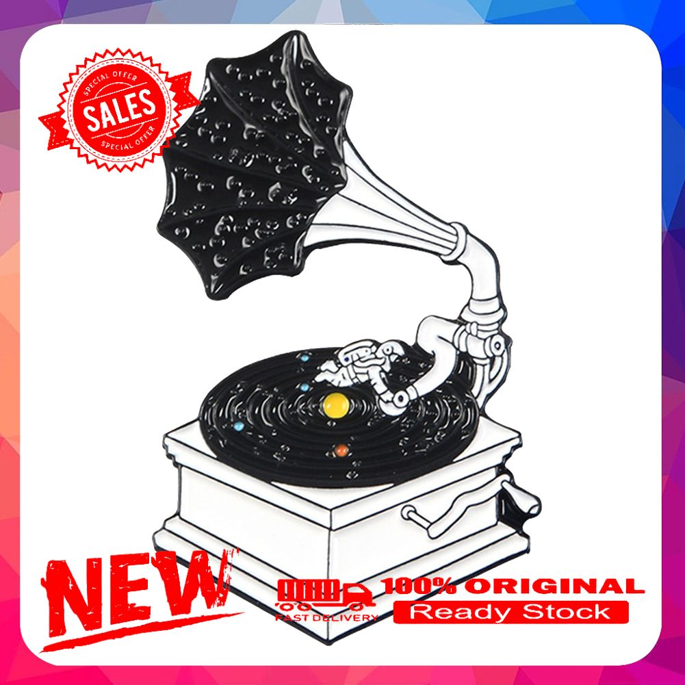 Women Men Cute Cartoon Retro Vinyl Gramophone Enamel Brooch Pin Badge Jewelry