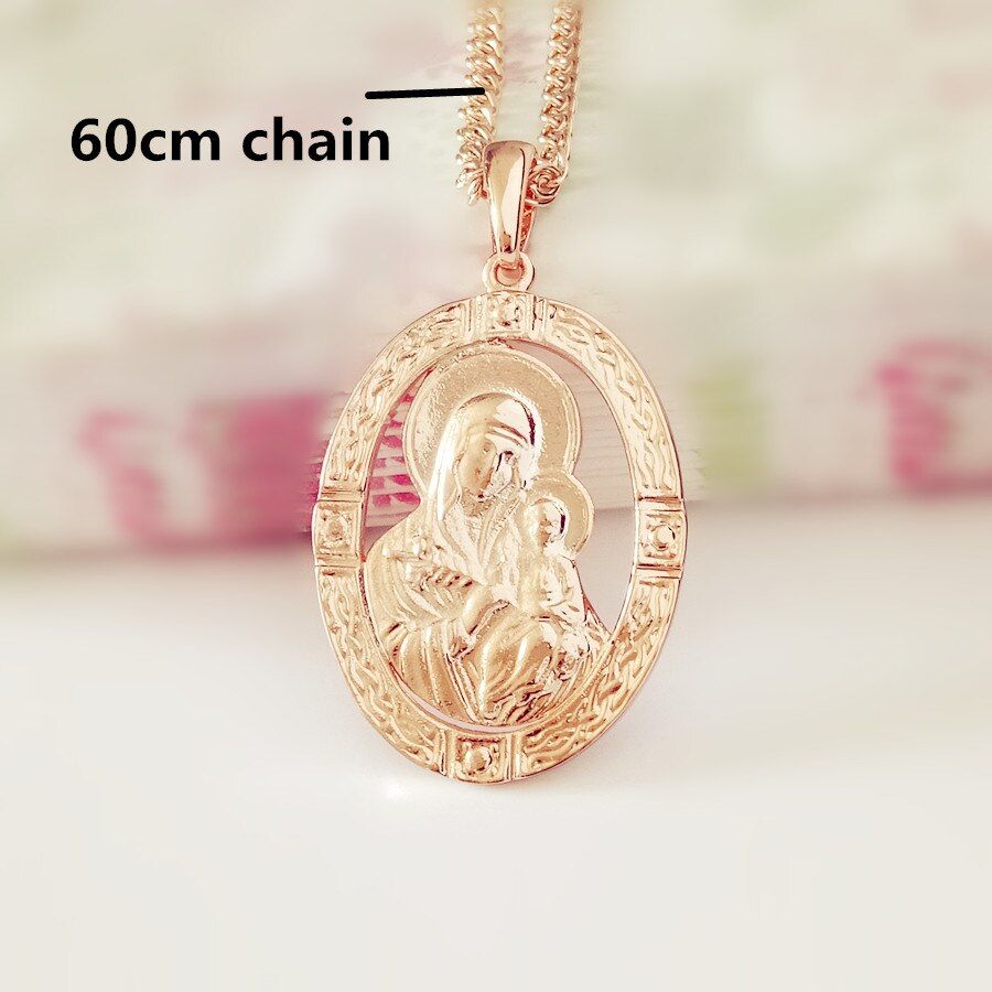 Blessed Virgin Mary And Son Pendant Necklace New Fashion Religious Jewelry Trendy 585 Gold Color Women Jewelry