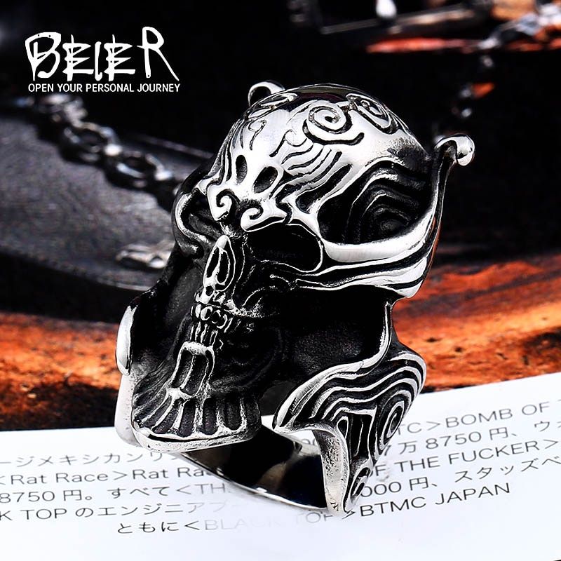 BEIER Cool Huge War Skull Ring Garo Stainless Steel Japan Biker jewelry for man drop shipping