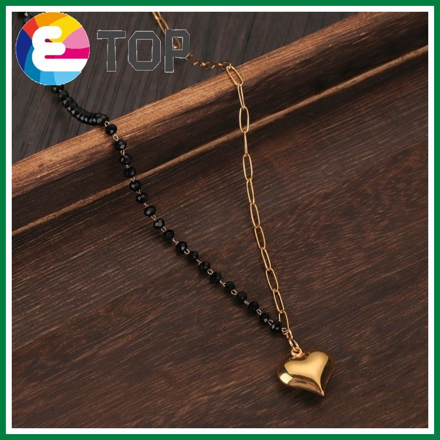 New Black Rice Bead Necklace Stainless Steel Peach Heart European And American Jewelry Fashion Cross Necklace