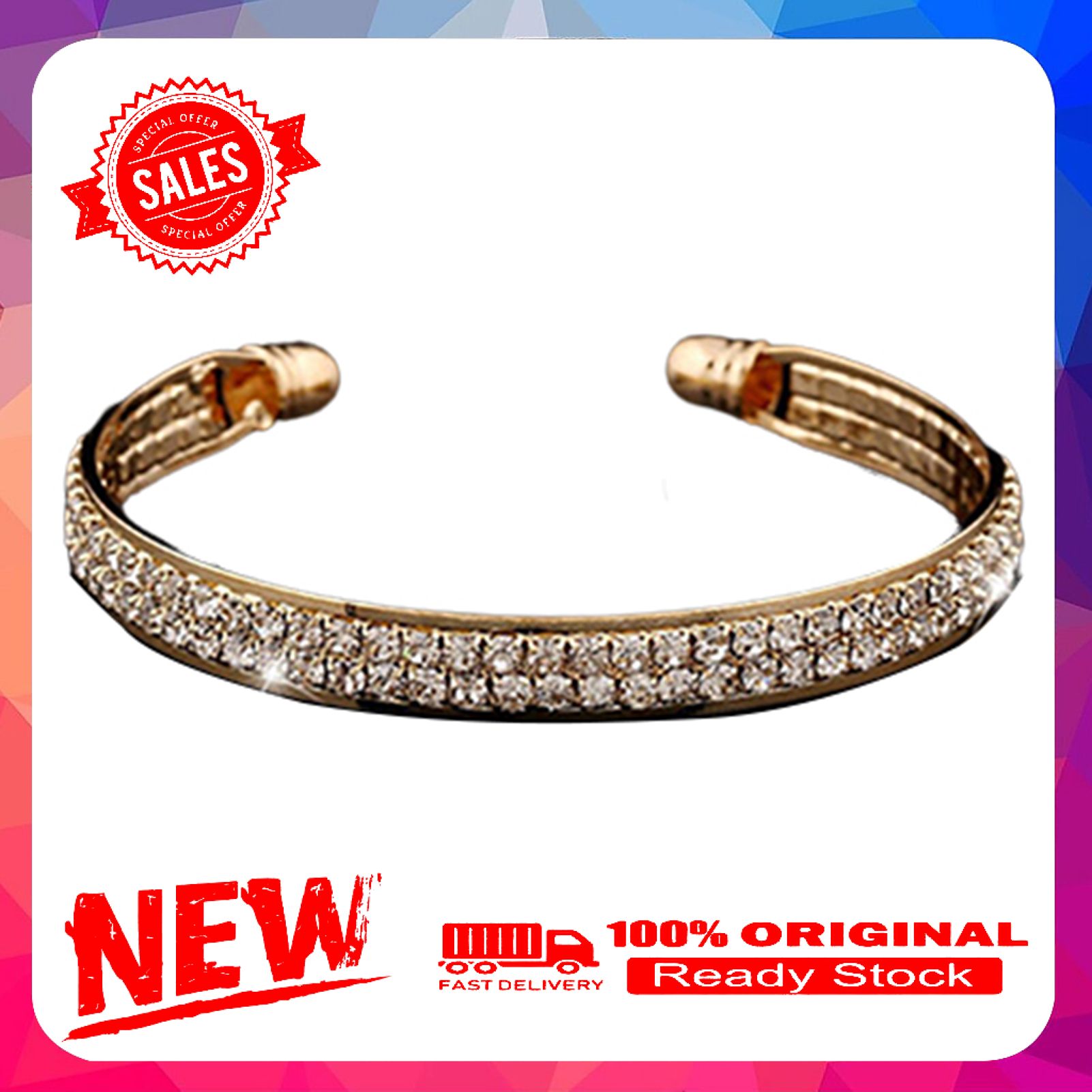Bracelet Opening End Rhinestone Women Charm Sterling Silver Bracelet for Club