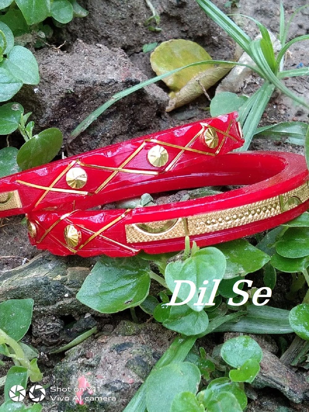 Red color Bangles / Churi With Golden Metal Works - 2 Pcs. It's For Women & Girls churi-bala, Bracelets & Bangles