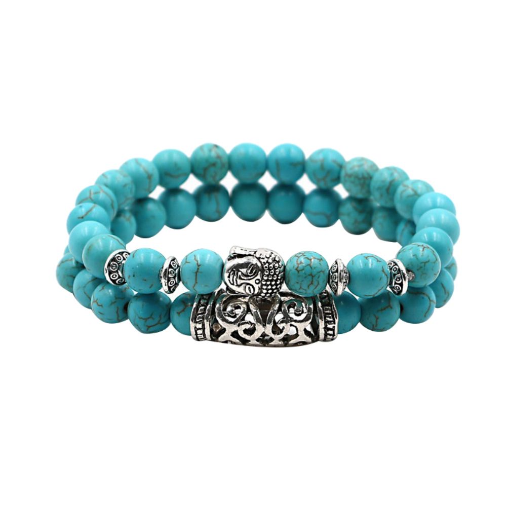 Fashion 2Pcs Natural Stone Yoga Jewelry Uni Buddha Head Beads Brelets Set