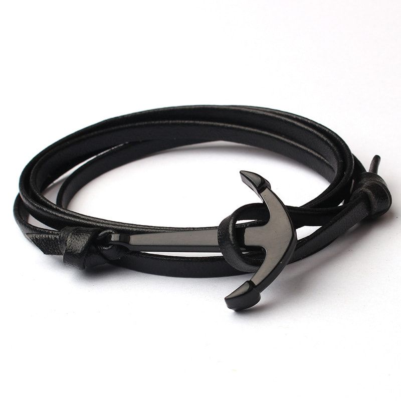 Eif Dock Trendy Woven Multilayer Black Anchor Bracelets Men Hope Anchor Bracelet Pulsera Navy Hand Leather Bracelets Dropship