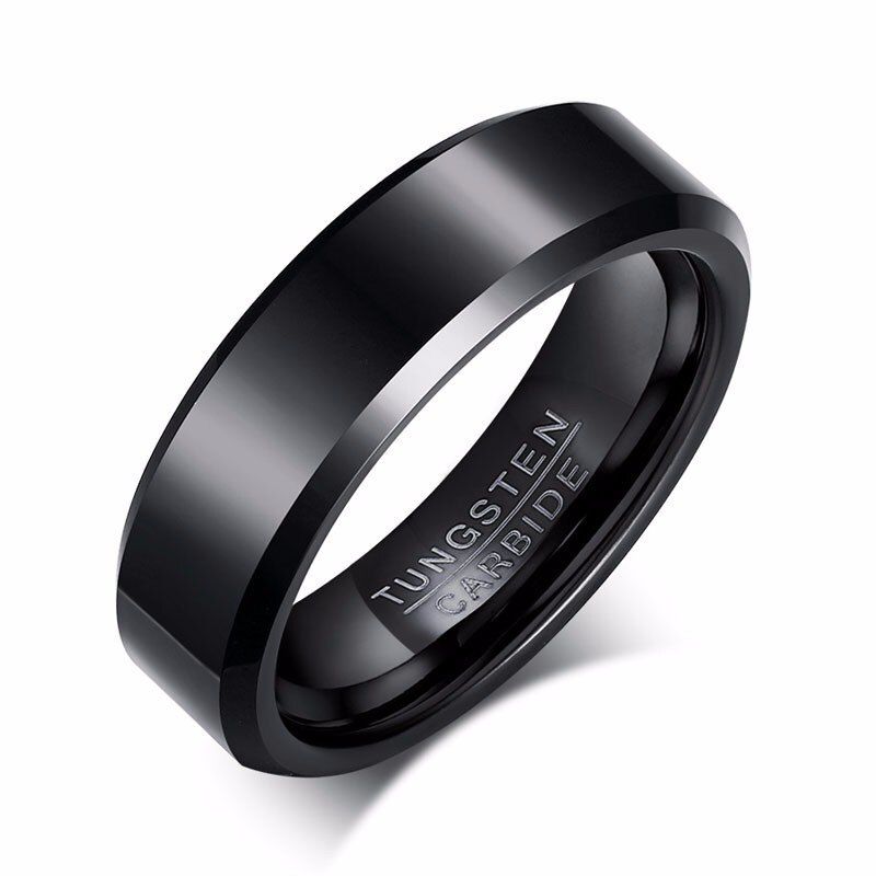 6mm Beveled Black Tungsten Wedding Band for Men Ring