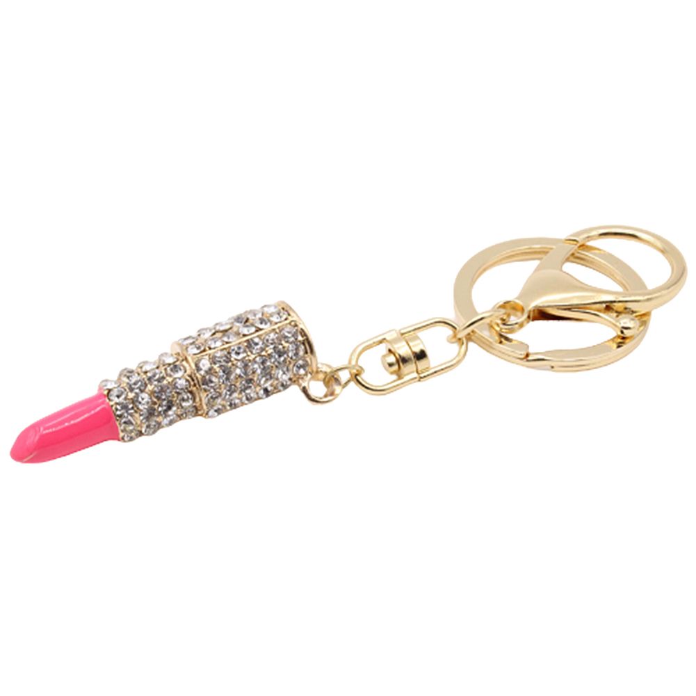 Fashion Rhinestone Keychain Lipstick Key Ring Bag Purse Car Ornament Decoration
