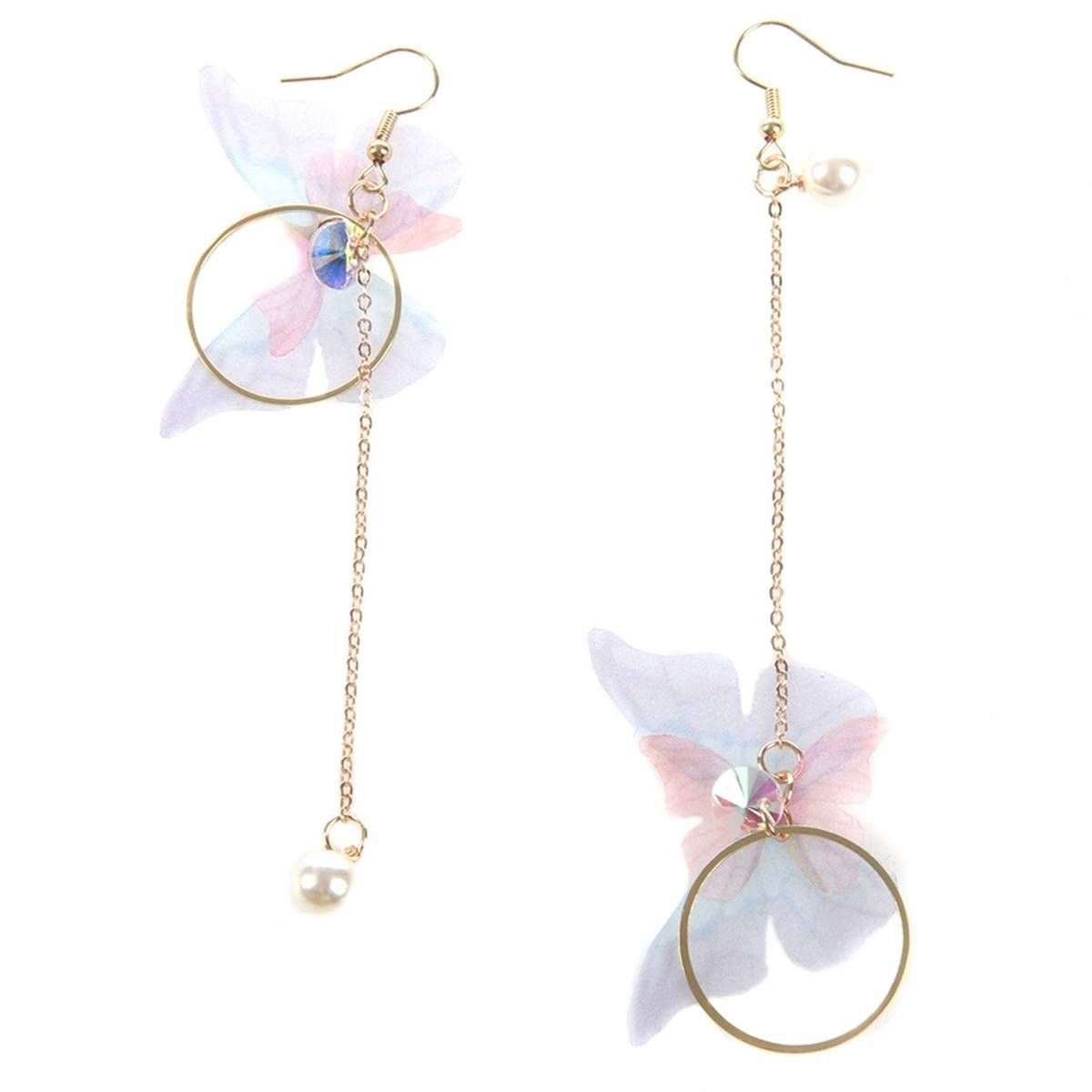 Korean Fairy Yarn erfly Long Asymmetric erfly Imitation Pearl Earrings Alloy Circle Rhinestone Earrings Jewelry