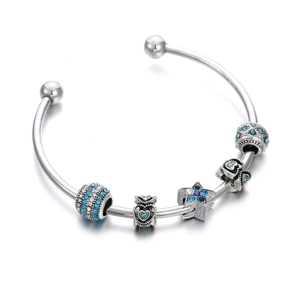 Fashion Women Bracelet Pink Crystal Charm Dolphin Elephant Flower Bracelets Fine Beaded Bangles Girls Sweet Jewelry