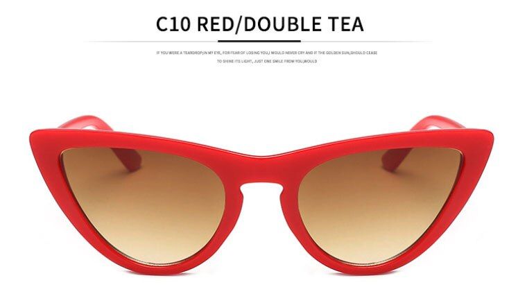 WTYJ052 RedBrownFashion Protable Colour Luxury Flat Top Cat Eye Sunglasses Women Vintage Elegant oculos de sol Red Tiny Sun glasses Ladies UV400
