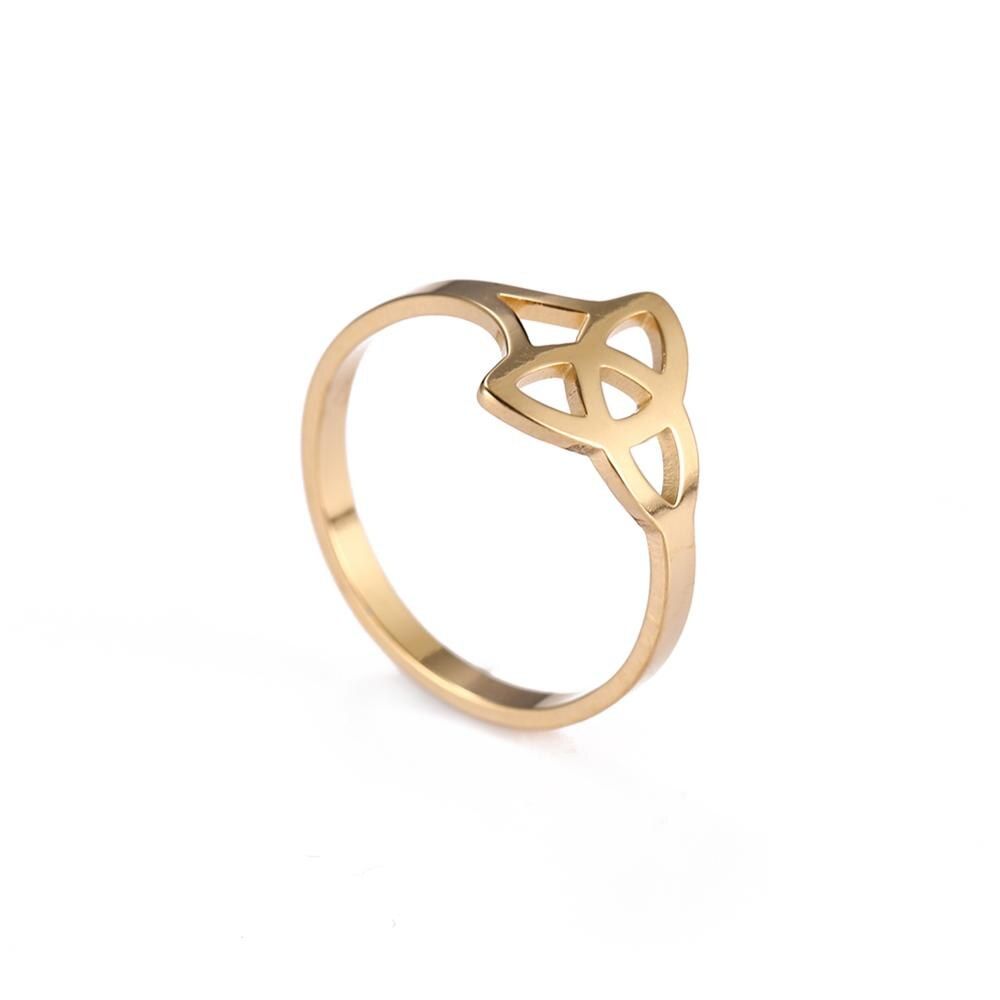 Lemegeton Viking Celtics knots Triquetera Ring Hollow Out Rose Gold Color Wiccan Stainless Steel Ring Jewelry for Women