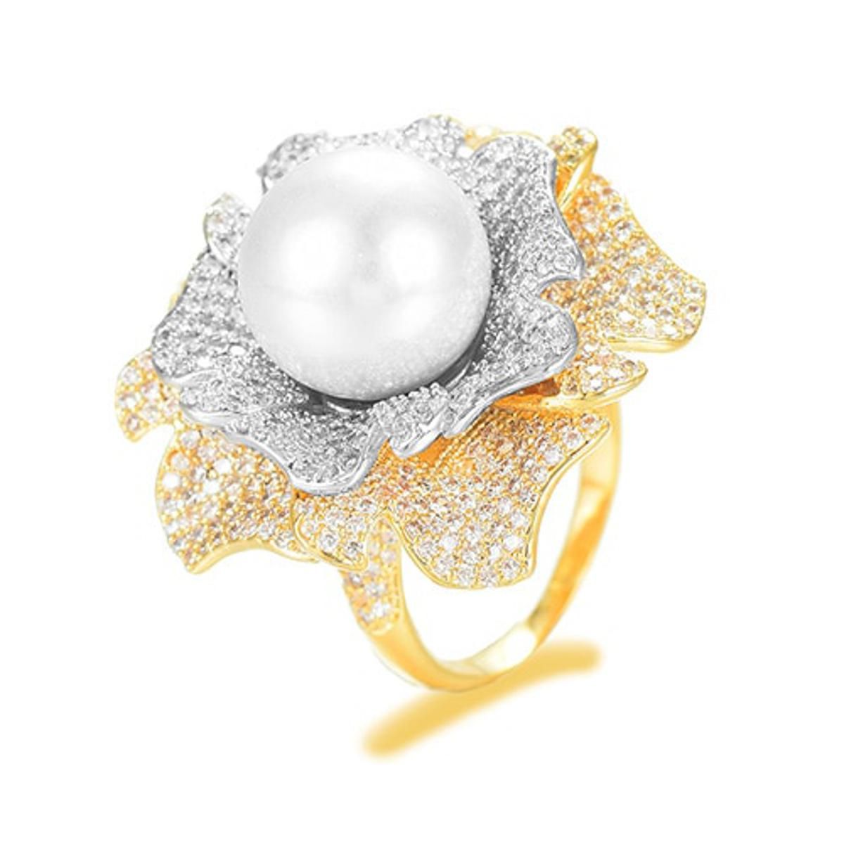 missvikki Luxury Europe Blooming flowers Pearl Rings for Noble Women Party Show Fingers Jewelry Unique Ring Full CZ