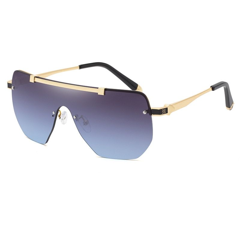 Oversized Square Sunglasses For Men One Piece Gradient Lens Big Frame Sun Glasses 2021 Semi-Rimless  Design UV400 Driving-C06 GrayBlue-white