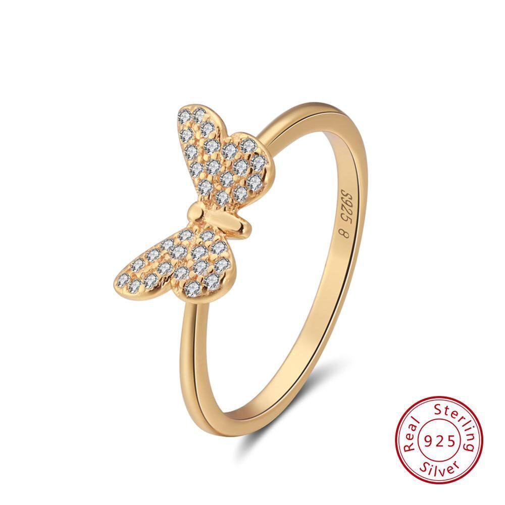 Rinntin 925 Sterling Silver Women Ring Butterfly Pattern With AAA Shiny Zircon Female s925 Rings Fine Jewelry TSR59