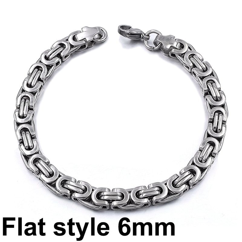 Gokadima Product, Silver Color Stainless Steel bracelets Link Byzantine Chain Bracelet For MENS Jewelry Fashion