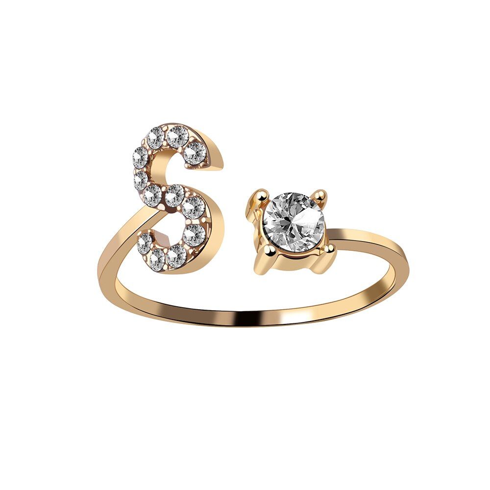 Fashion 26 Letters Ring Micro Pave Zircon Gold Color Rings For Women Girls Initial Name Opening Rings Jewelry Finger Accessories