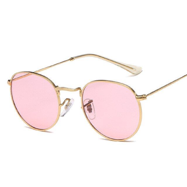 82018 Ladies Classic Pink Reflective Oval Sunglasses Women Men Retro Metal Frame Wrap Coating Mirror Sun Glasses UV400 HA-83