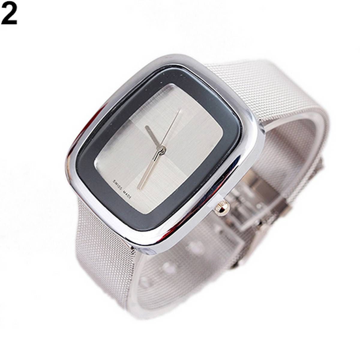 Unisex Square Case Alloy Mesh Band Concise Analog Quartz Business Wrist Watch