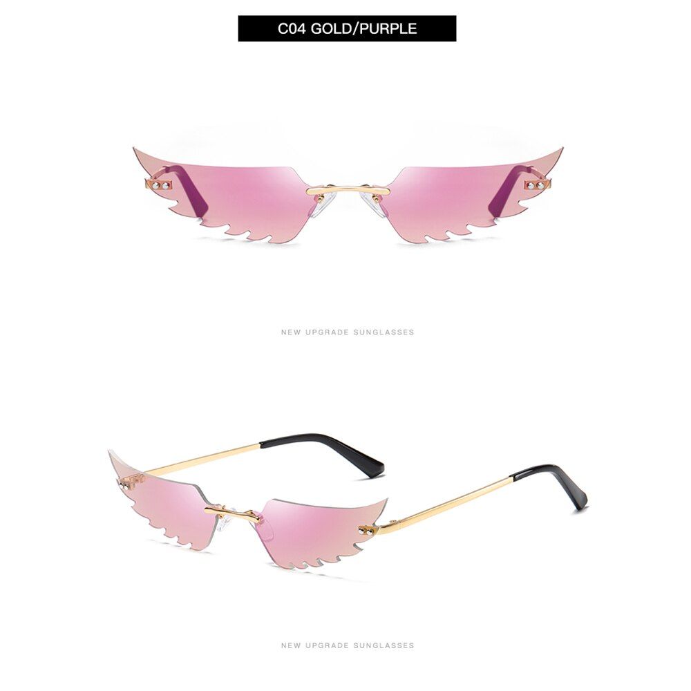 C04Women Fashion Summer Eyeglasses Angel Wings Shape Rimless Sun Glasses Retro Luxury Ladies Eyewear Trending Streetwear UV400