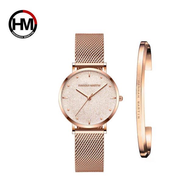 Dropship Japan Quartz Creative Design Waterproof Rose Gold Stainless Steel Mesh 1 set Bracelet Ladies watches relogio feminino