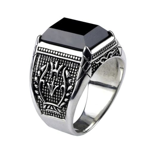 Stainless Steel Black Natural Stone Mens Finger Ring - Ring For Men