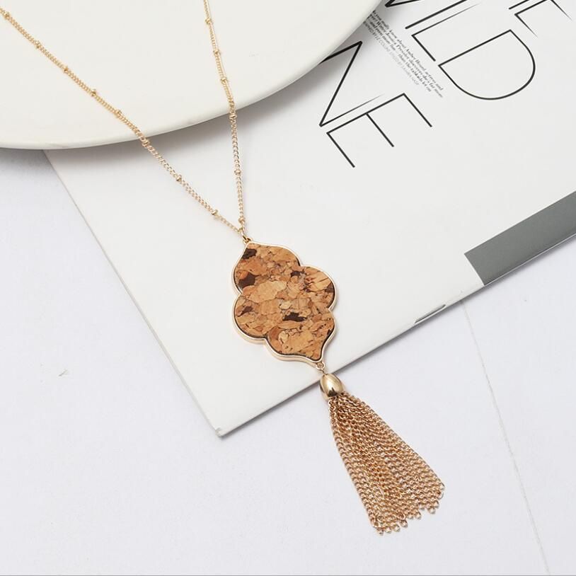 Flower Hexagon Abalone shell Leopard Pendant Necklace Tassels Long Chain Sweater Necklace Fashion Geometric Jewelry