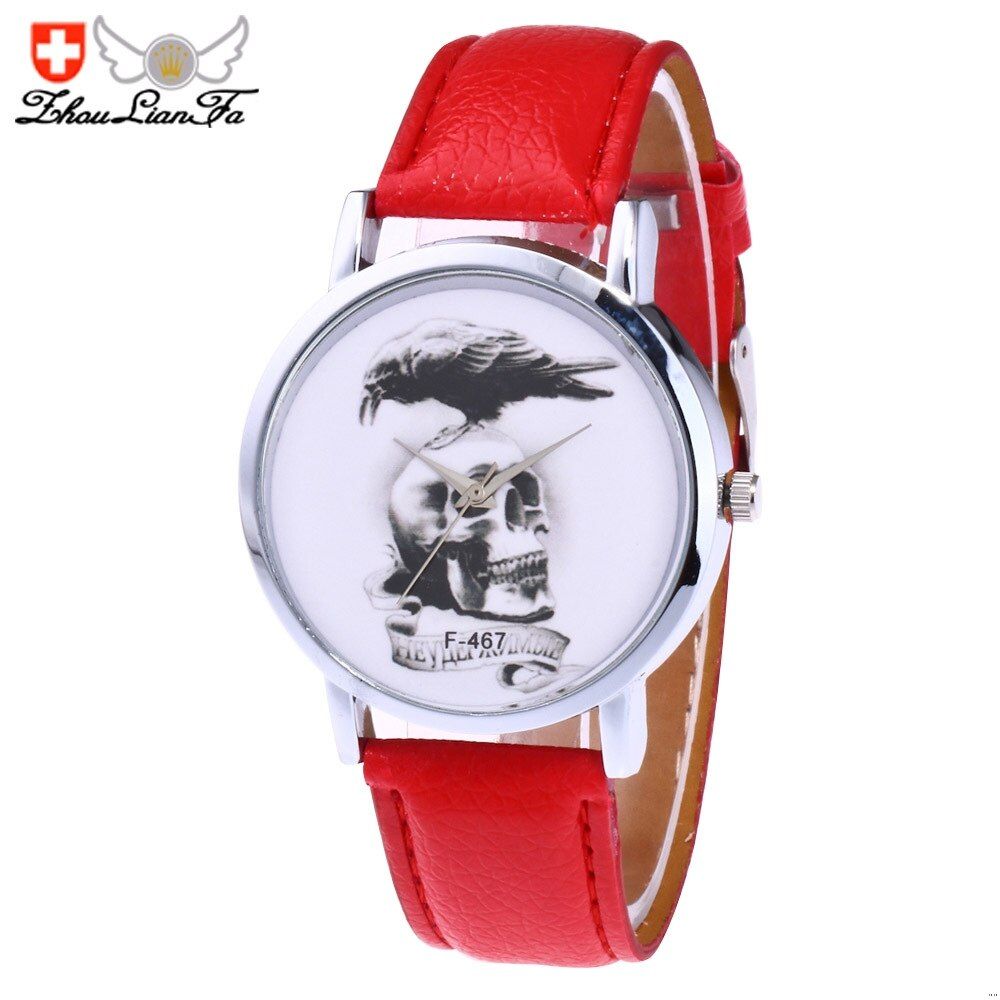 Simple Children Quartz Watch Boy Green Leather Strap Halloween Skull Pattern Alloy Dial Kids Watches Men Clock Women Gift Couple