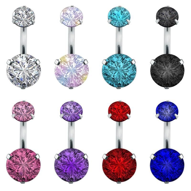 Sexy Double Round Crystal Zircon Navel Belly Ring Bar Surgical Steel Rhinestone Body Piercing Jewelry