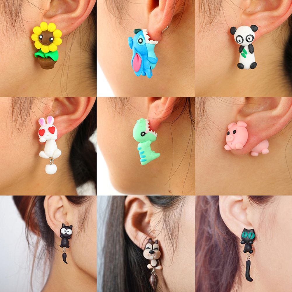 Women Lovely Animal Shape Eardrop Soft Clay Ear Stud Earrings Jewelry Accessory