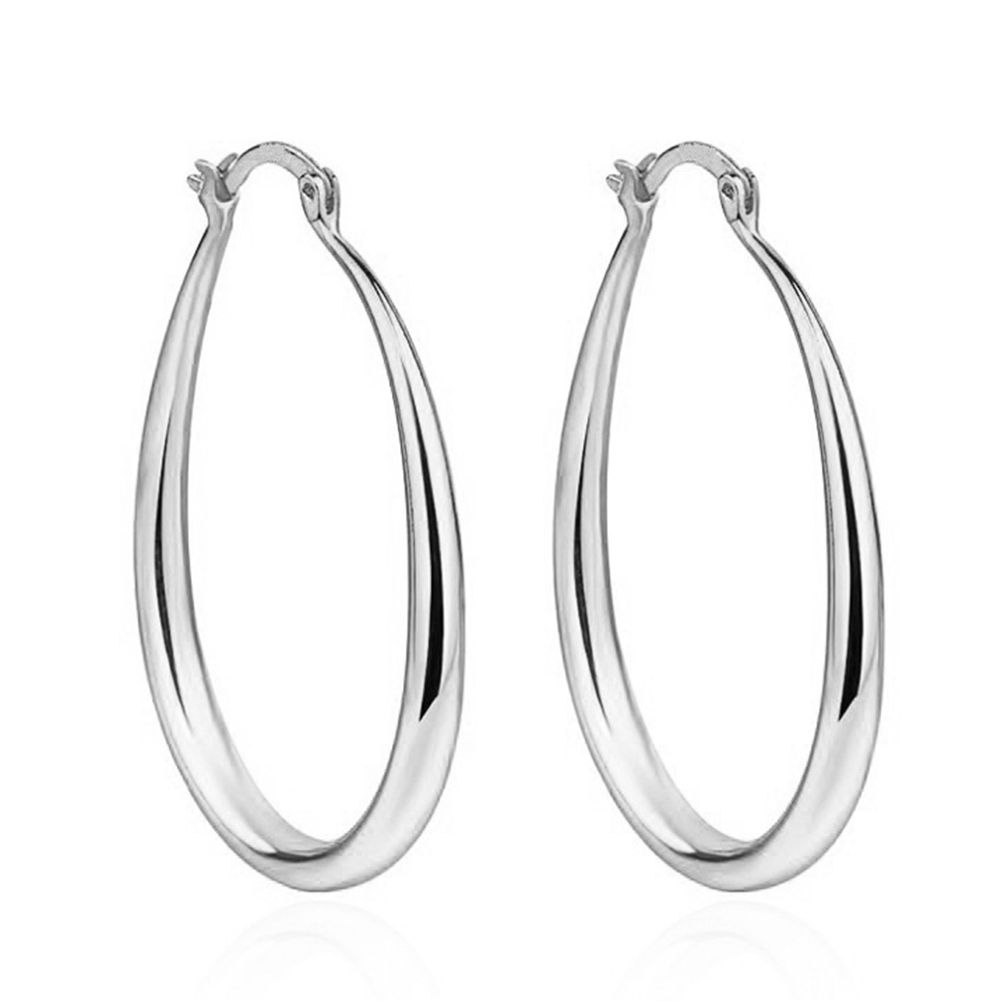Women Simple Fashion Oval Type Hoop Alloy Earrings Ear Loop Piercing Jewelry