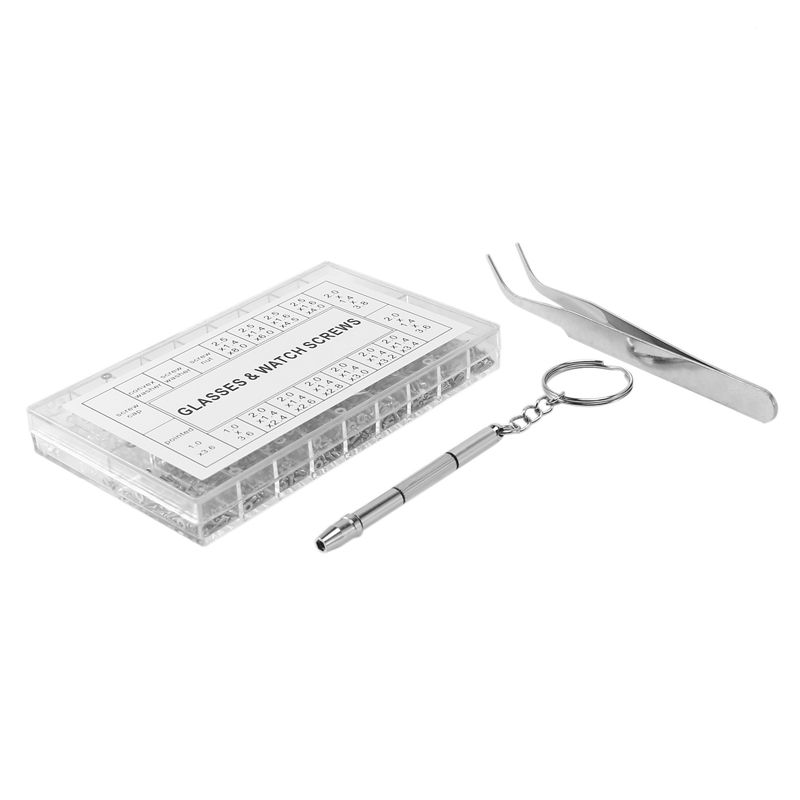 1000 Pcs Glasses Screws Nut Assortment + 1 Pc Screwdriver + 1 Pc Tweezers, Glasses Repair Kit Screws for Glasses Optical Repair Tool Set for Watch/Eyeglass/ Sunglass/ Spectacles