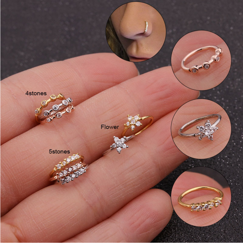 8mm Nose Piercing Body Jewelry Cz Nose Hoop Nostril Nose Ring Tiny Flower Helix Cartilage Tragus Ring
