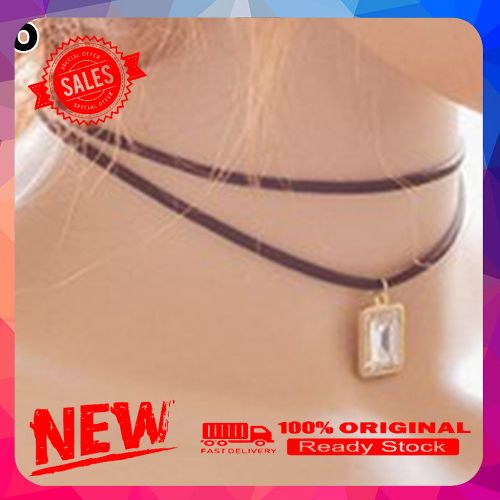 Women's Vintage Choker Square Rhinestone Pendant Short Chain Necklace Jewelry