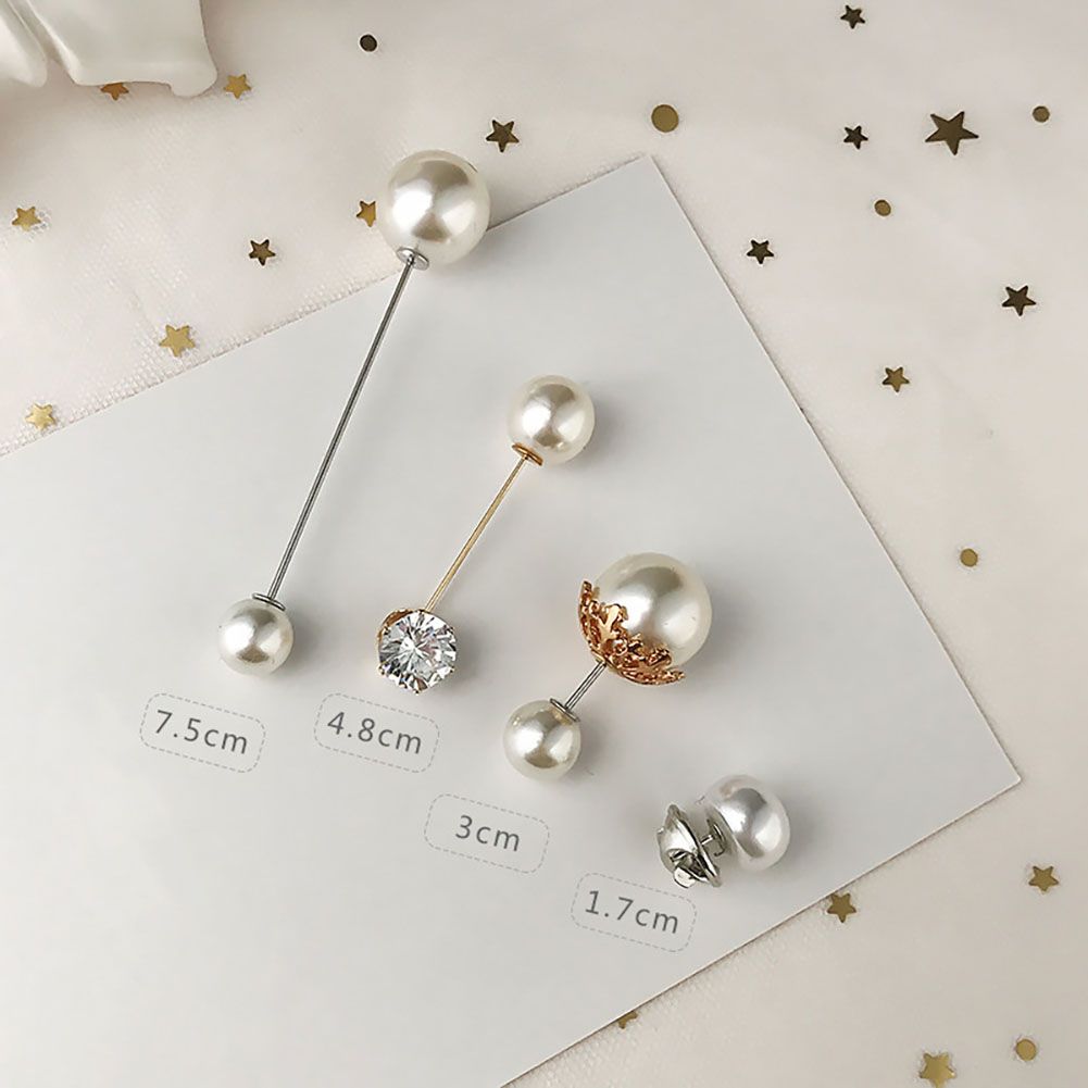 Fashion Prevent Wardrobe Malfunction Pearl Bead Diamante Brooch Collar Pin Set