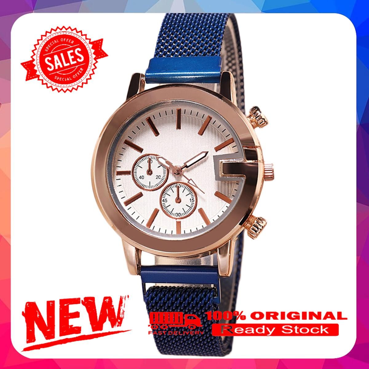 Vist Fox Women Round Sub Dial Mesh Band Magnetic No Number Analog Quartz Wrist Watch