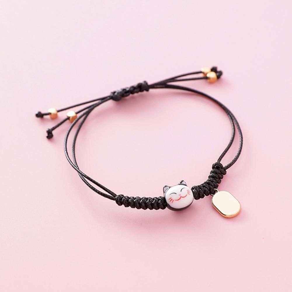 Fashion 1PC Color Simple Cute Ceramic Lucky Cat Star Bracelet Hand-woven Red Colors Rope Bangle For Women Girls Jewelry Gift