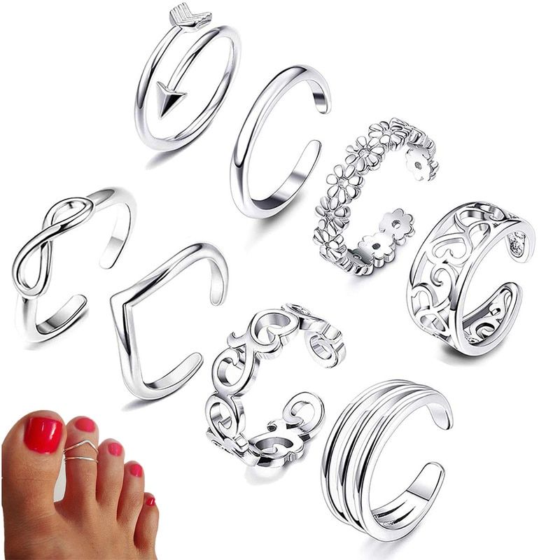 9 Pcs Summer Beach Vacation Knuckle Foot Ring Open Toe Rings Set for Women Girls Finger Flower Ring Adjustable Jewelry Wholesale