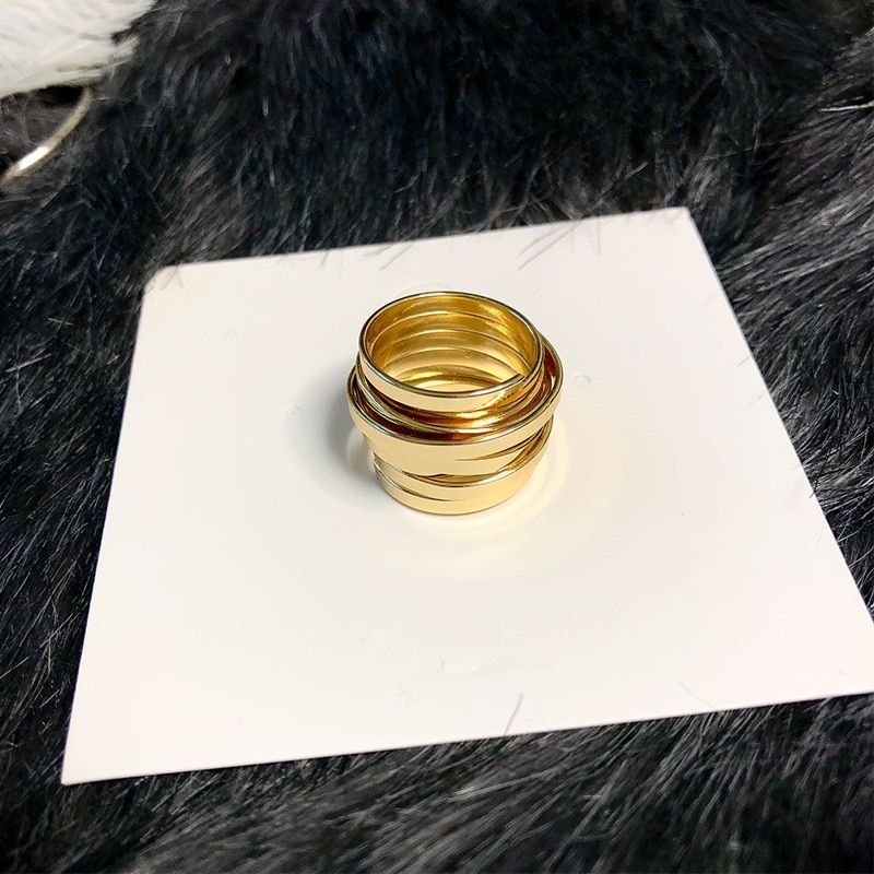 AOMU 2020 Korea Personality Punk Geometric Irregular Stacked Metal Gold Silver Color Rings for Women Fashion Jewelry