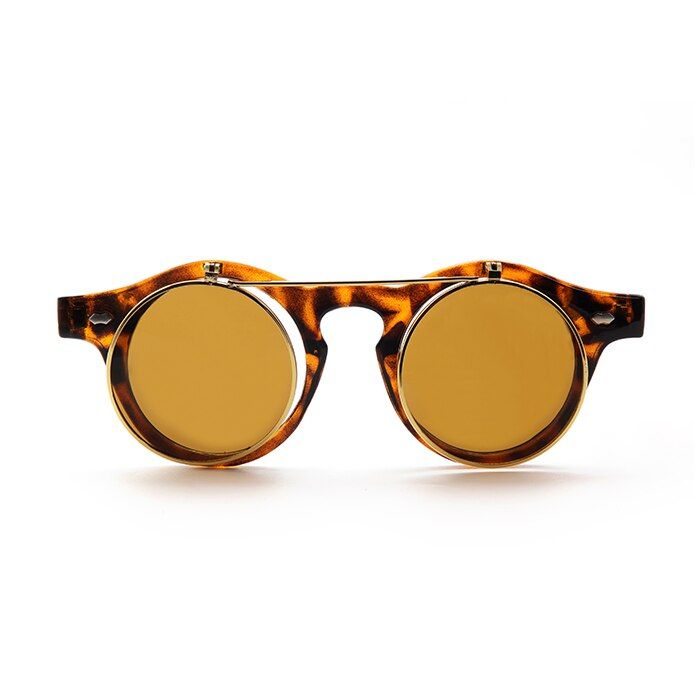 C22021 Fashion Vintage Round SteamPunk Flip Up Sunglasses Classic Double Layer Clamshell Design Sun Glasses Oculos De Sol