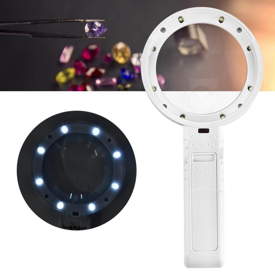 Professional 5/11X Magnifying Glass with 8 LED Light Hnad ld Desktop Multi-functional Jewelry Reading Magnifier Tool