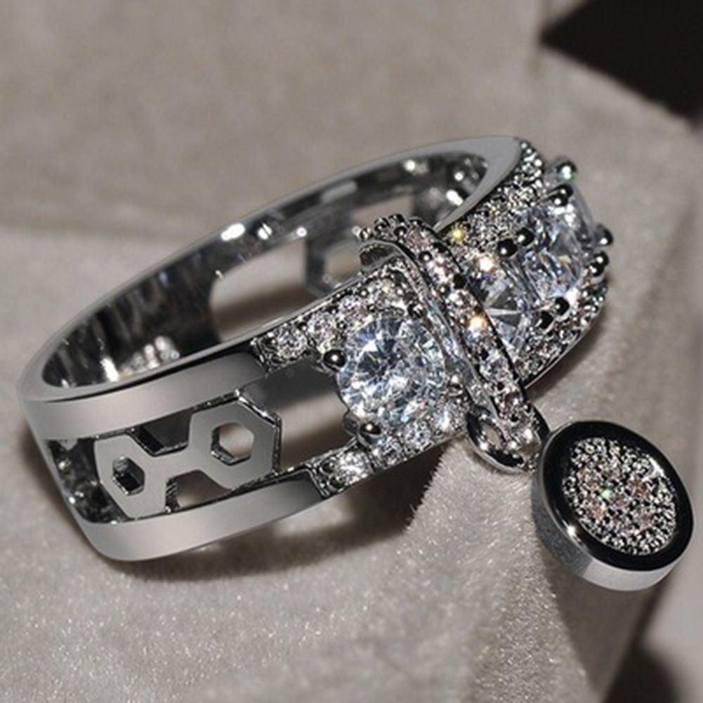 Women Fashion Rhinestone Faux Gem Plated Disc Ring Party Jewelry Wedding Gift