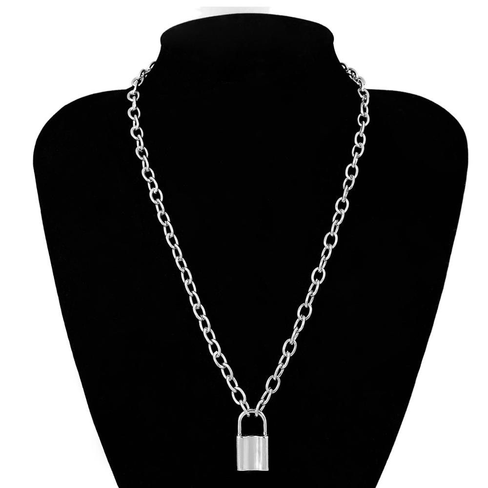 Fashion Punk Link Chain and Silver color Padlock Pendant Necklace Trendy Punk Jewelry
