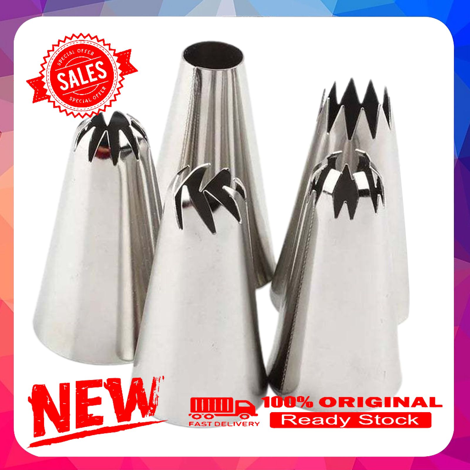 5Pcs Piping Nozzles High Durability Rust-proof Stainless Steel DIY Decorating Nozzle Tools for Home