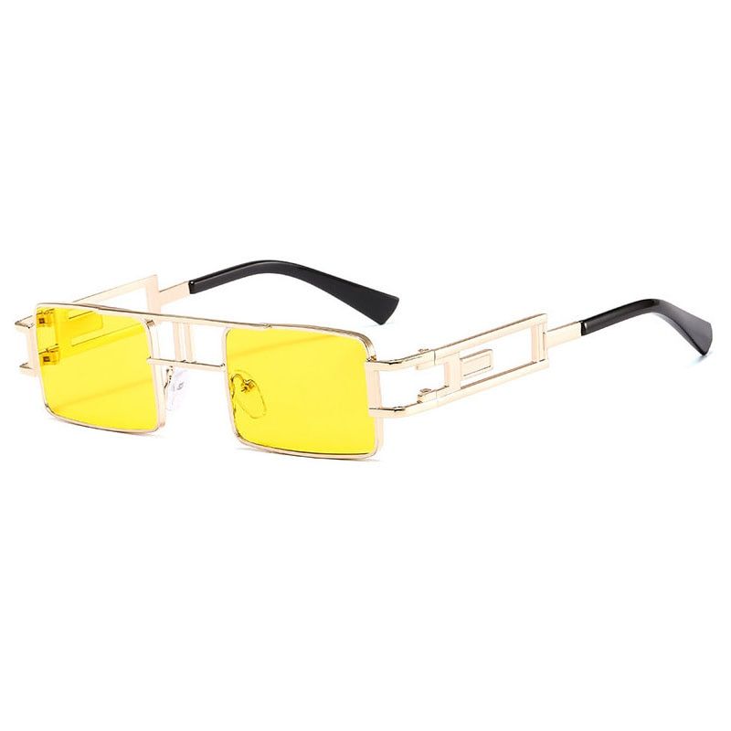 SHAUNA Retro Punk Rectangle Sunglasses Women Fashion Hollow Out Metal Frames Steampunk Shades Men UV400-Golden yellow