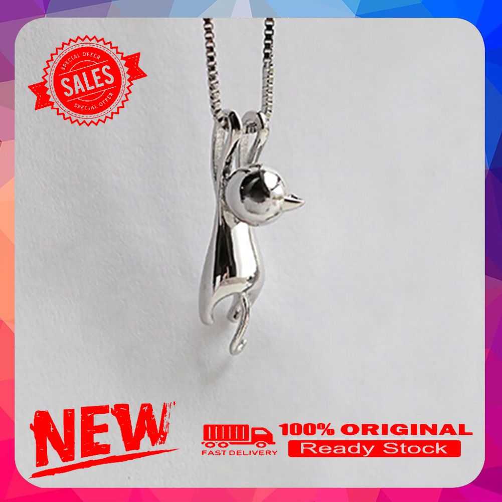 Women Cute Shiny Side/Dull Polish Hanging Cat Pendant Choker Necklace Jewelry