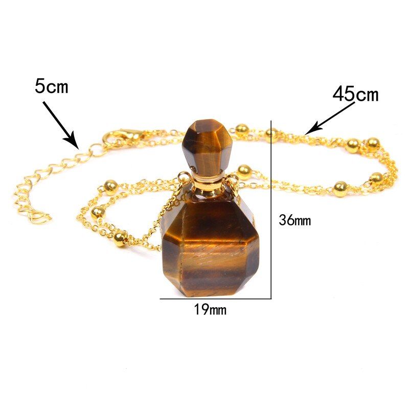 Natural gems stone perfume bottle necklace Essential Oil Diffuser Pendant Tiger Eye amethysts heart shape jewelry charm