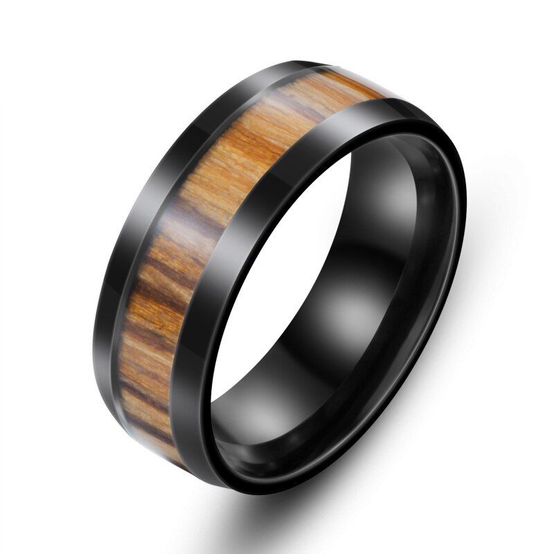 316L Stainless Red Woodiness For Man Titanium Steel High Polished Man's Fashion Ring BR-R087