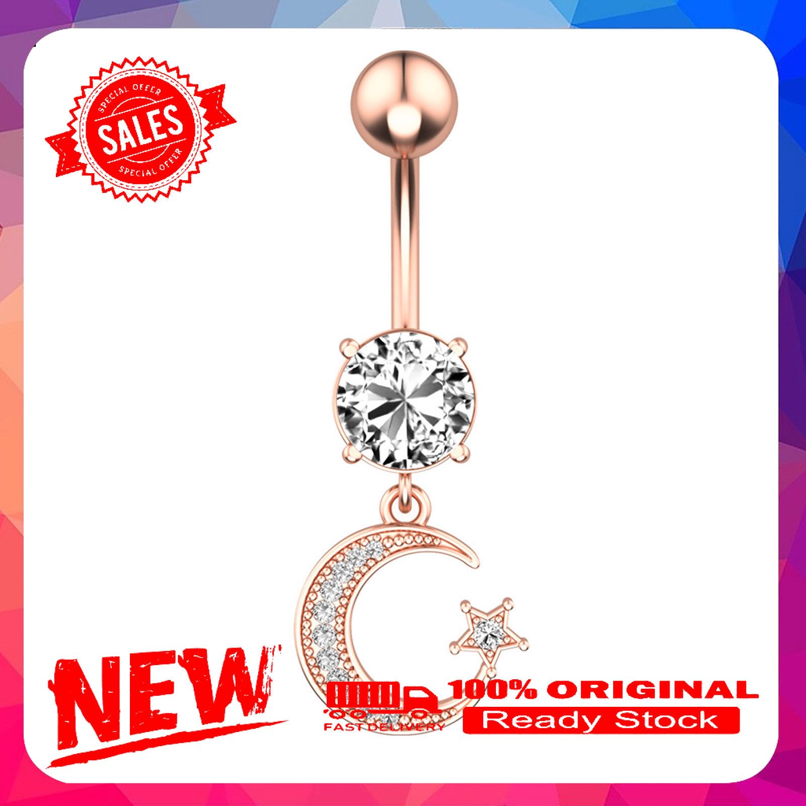 Navel Ring Rhinestone Inlaid Body Piercing Jewelry Alloy Drop Dangle Belly Stud for Beach