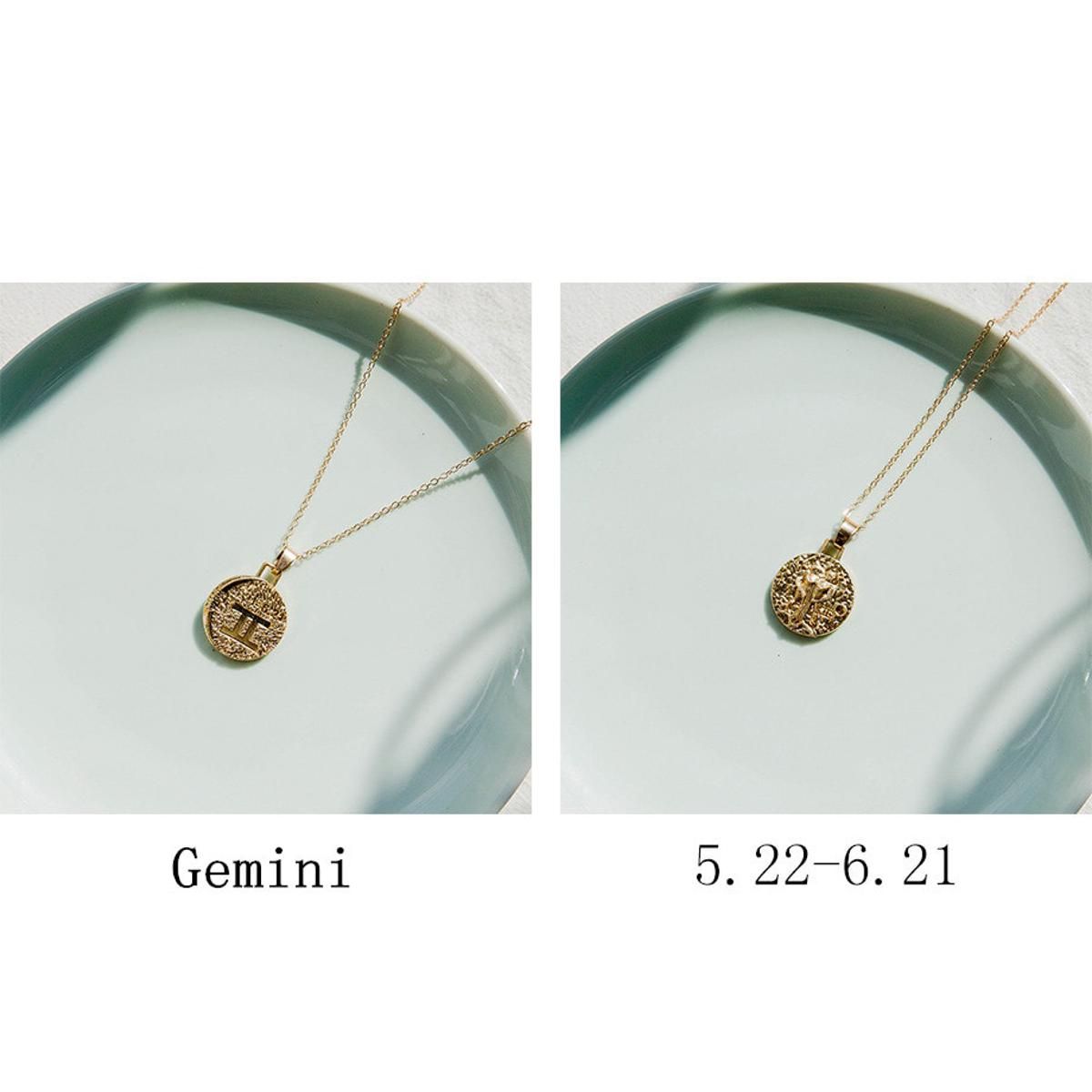 Gold Color 12 Constellation Necklaces & Pendants For Women Girls Coin Gold Chain Necklace Gemini Celestial Virgo Taurus Leo A376