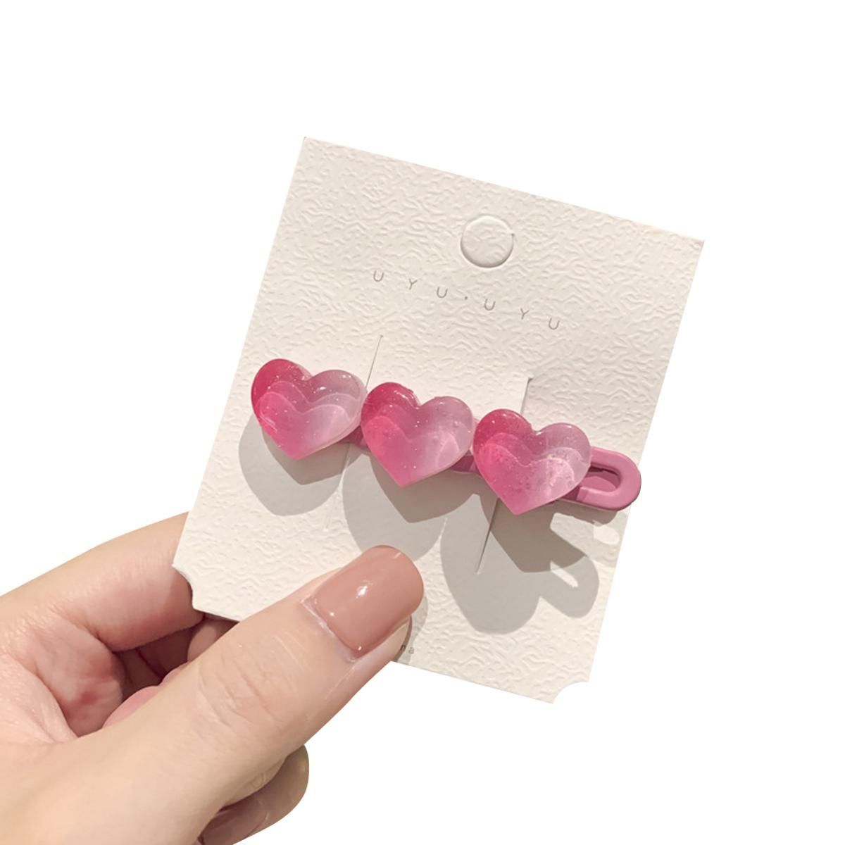 Hair  Clip Sweet Heart-shaped hree-dimensional Decoration s Clip Side Clip Multiple Color Hair Headdress color:1#Rose pink